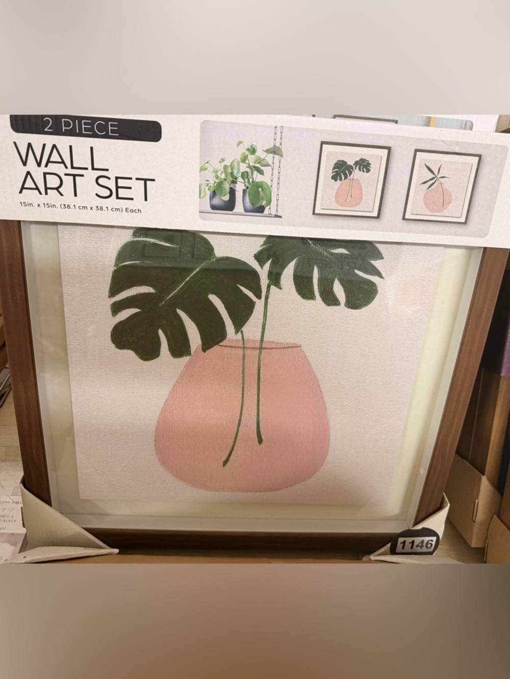 Botanical Monstera Wall Art in Pink and Green - Brand: